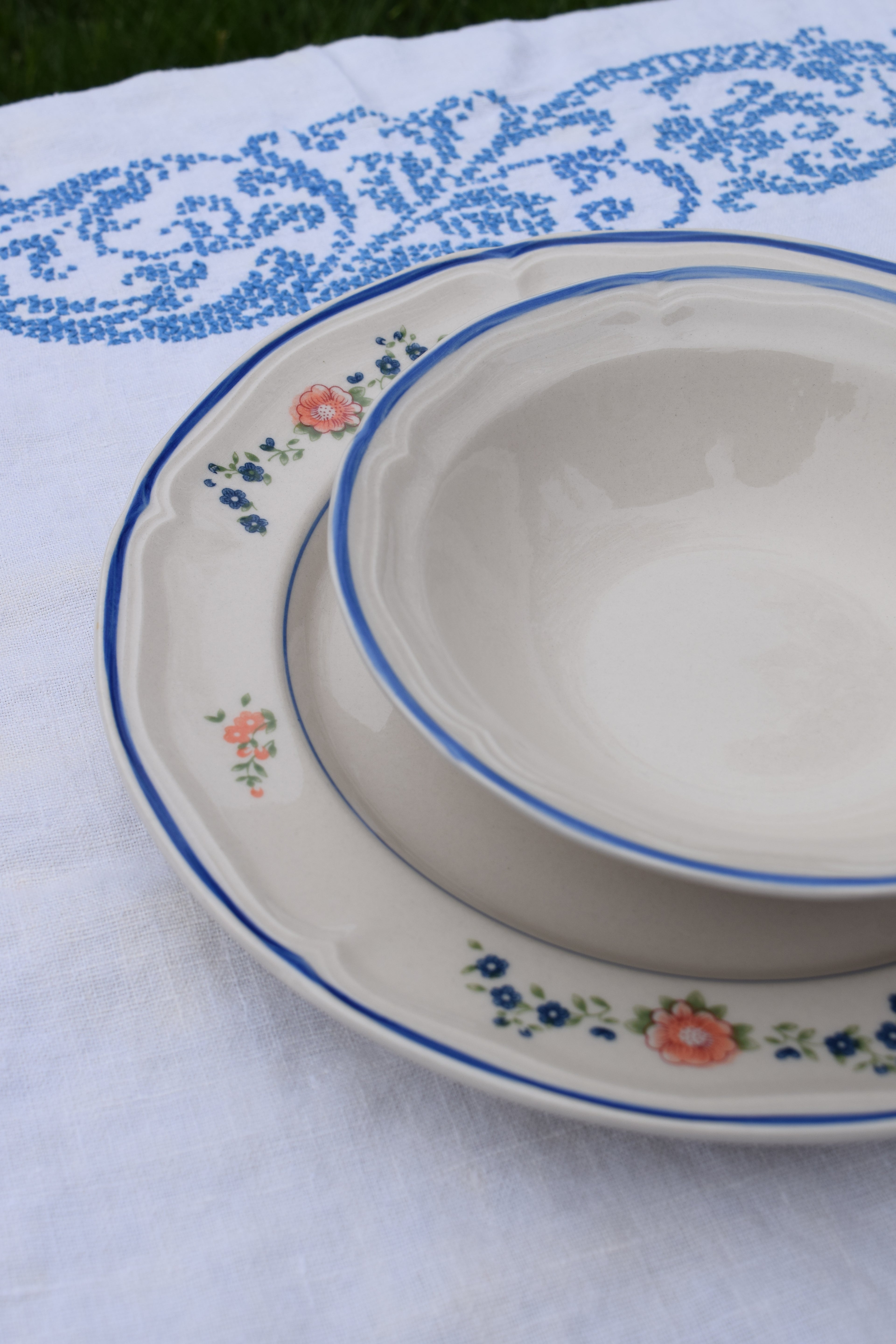 Blue and pink stoneware