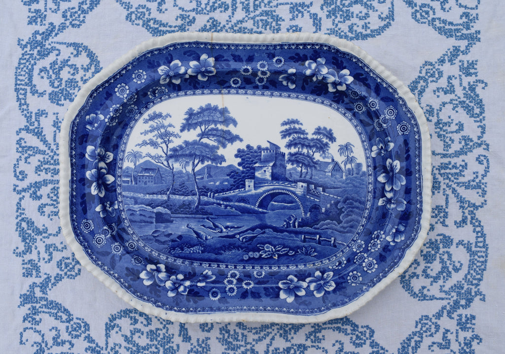 Blue and white platter