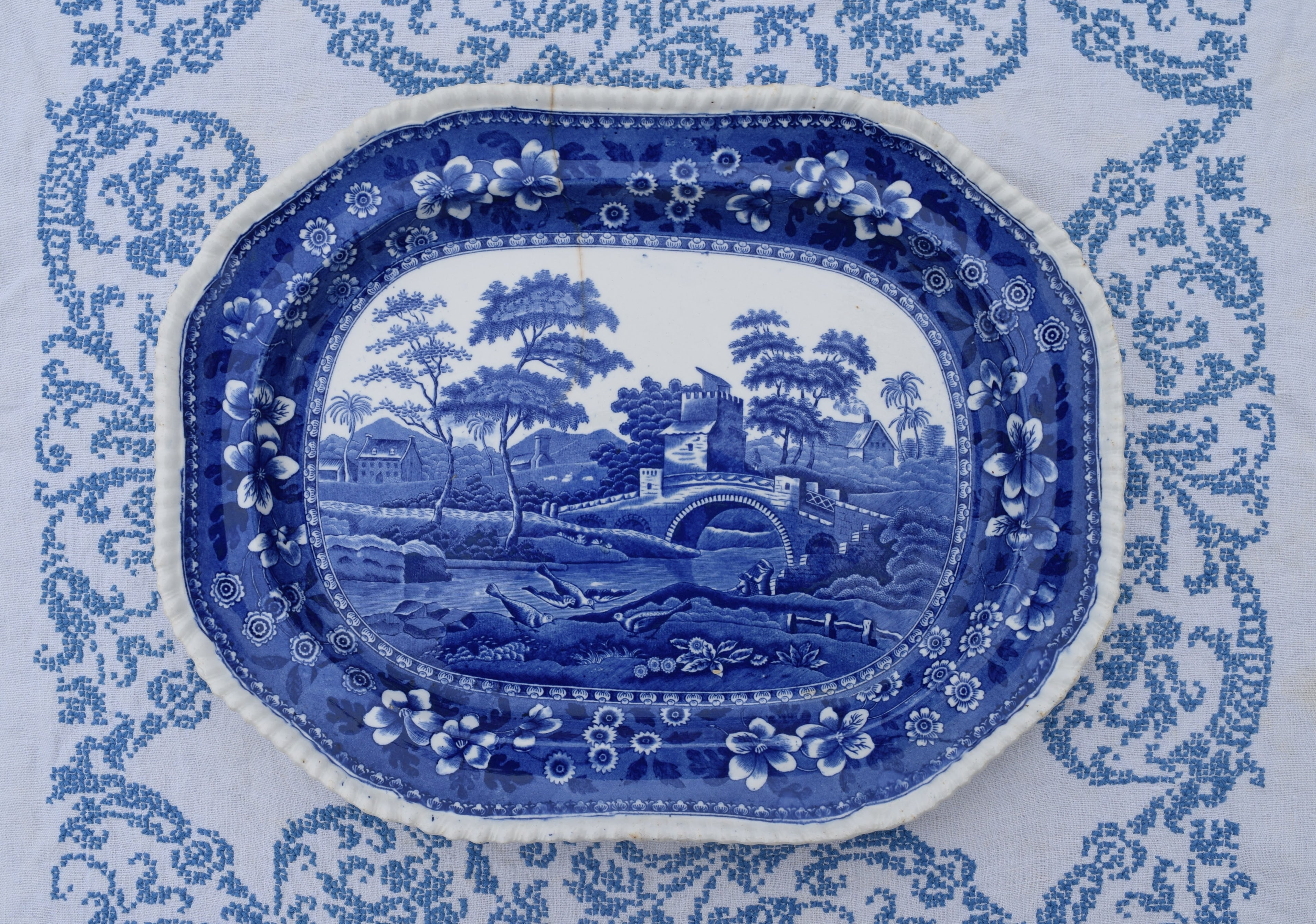 Blue and white platter